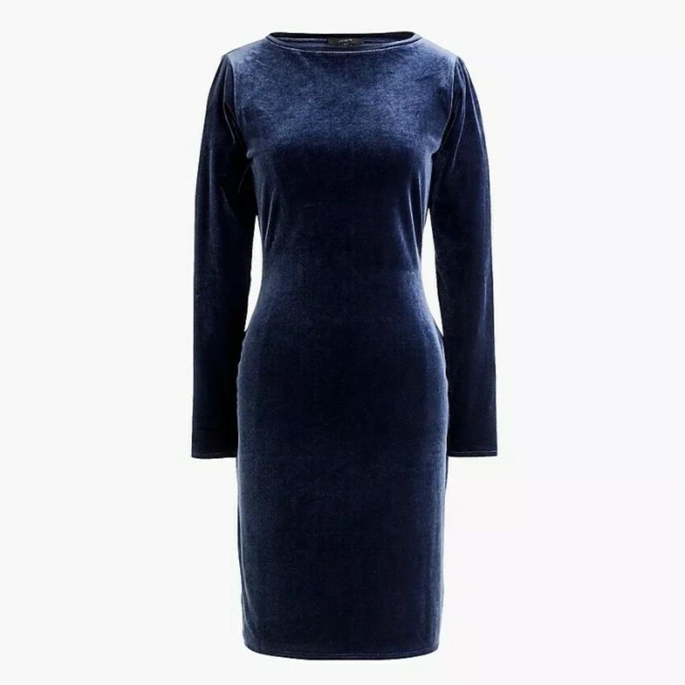 J.Crew Navy Blue Velvet Long Sleeve Boatneck Sheath Dress XXS